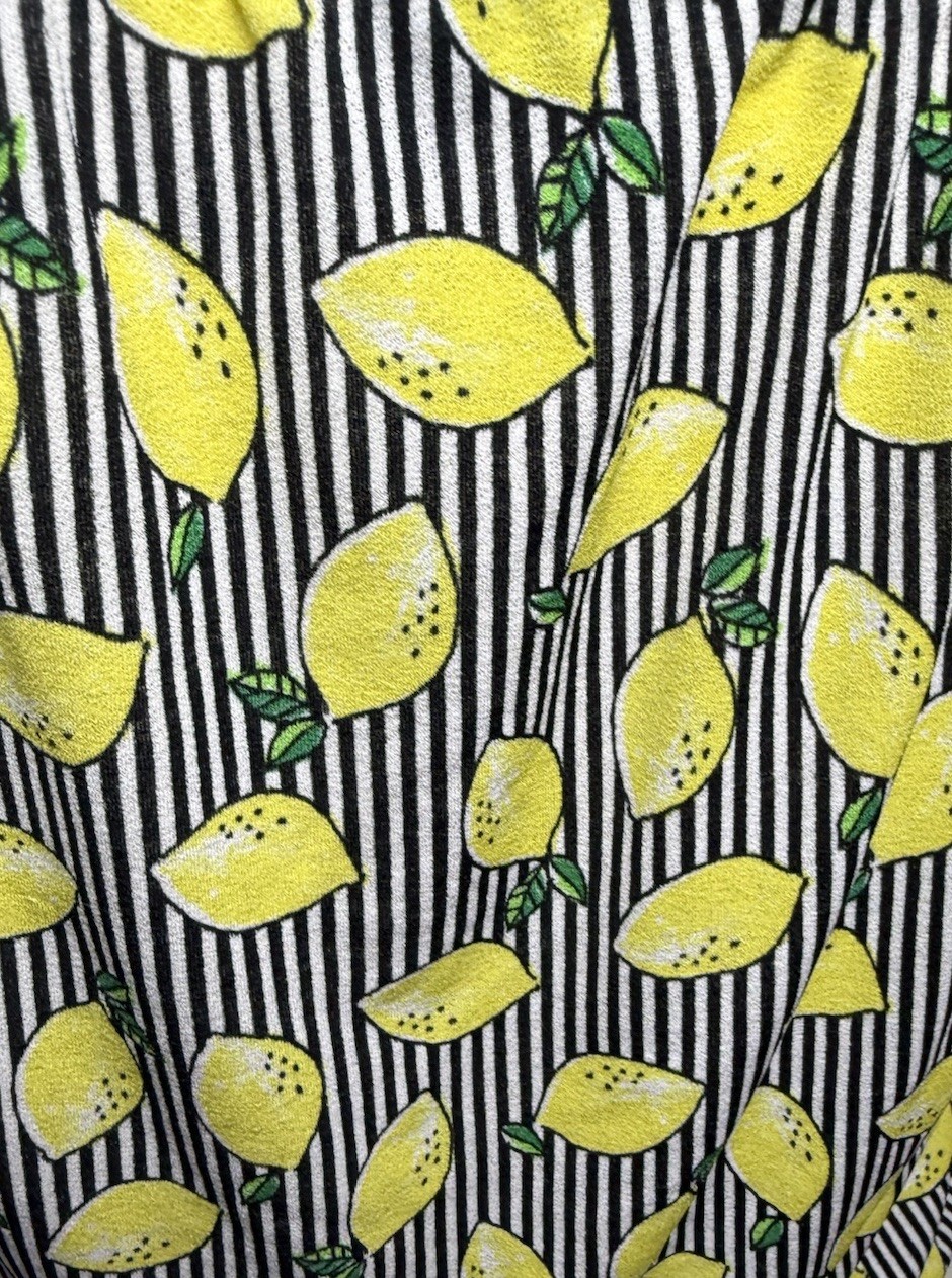 Twine & String Womens Medium Yellow Lemon Stripe Tie Front Crop Top
