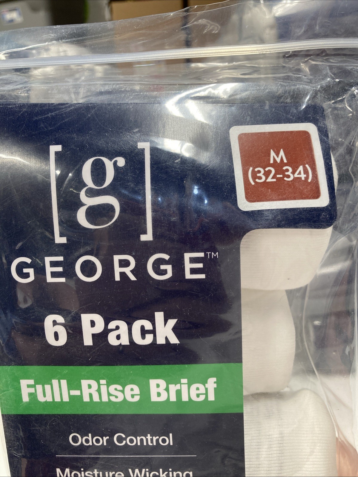 George Size M (32-34) 6 Pack men’s Full Rise Briefs White Cotton Tag-Free NEW