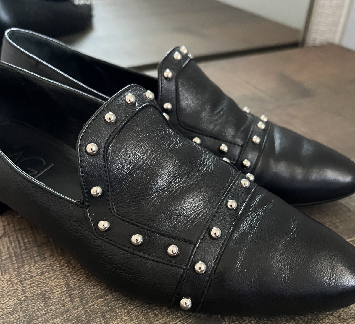 AGL Shoes Womens Black Leather Loafers Pointed Toe Slip On Casual Italy US 8