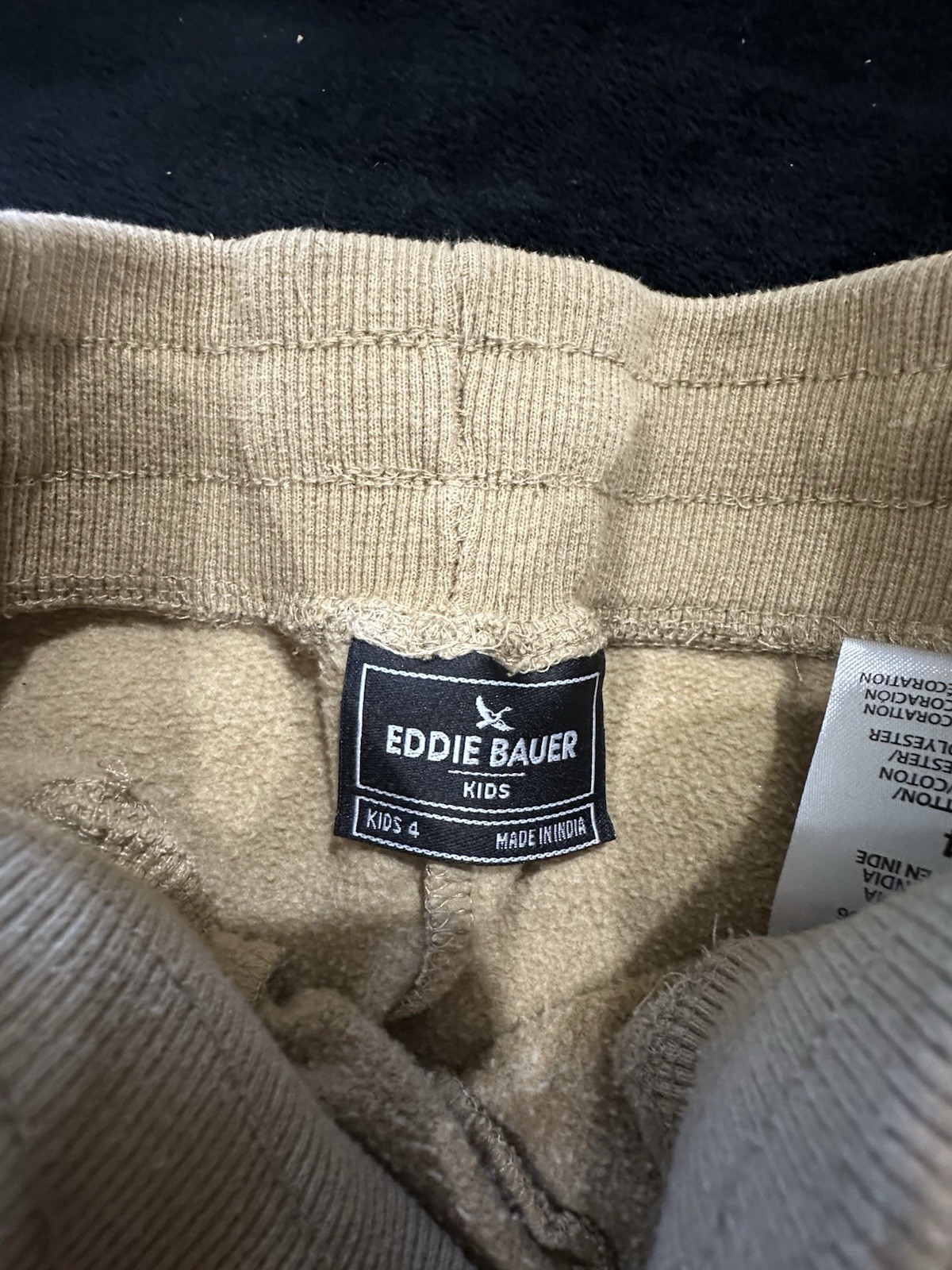 3- Eddie Bauer Boys Jogger Pants Blue/Beige/Black Cotton Pull-On Drawstring 4T