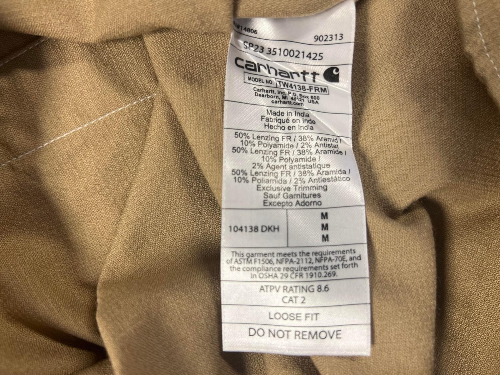 Carhartt FR Men’s Dark Khaki Shirt Flame Resistant Long Sleeve Lightweight (S04)