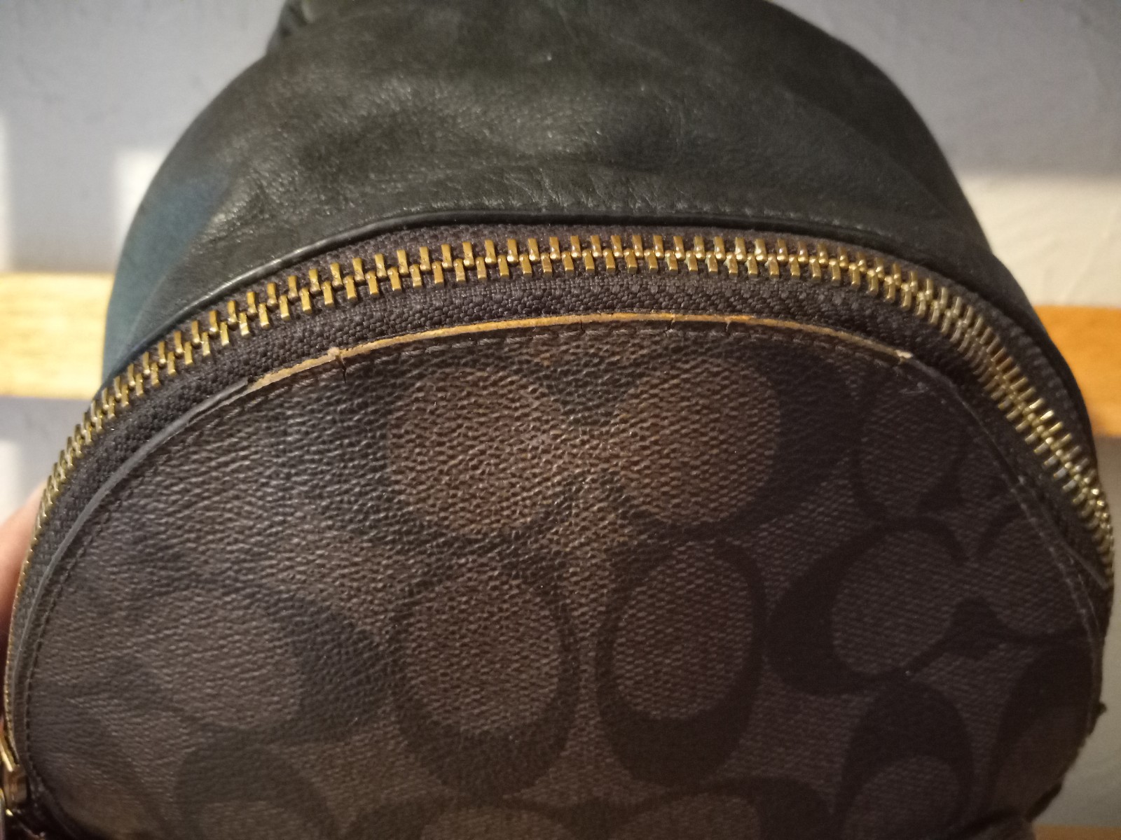 Coach Charlie Signature Canvas Backpack Brown Black Gold Zipper Closure Pockets