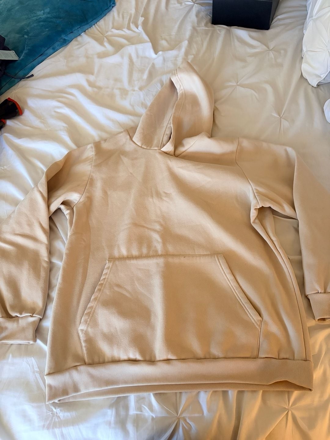 Solid Beige Lightweight Pullover Hoodie with Kangaroo Pocket