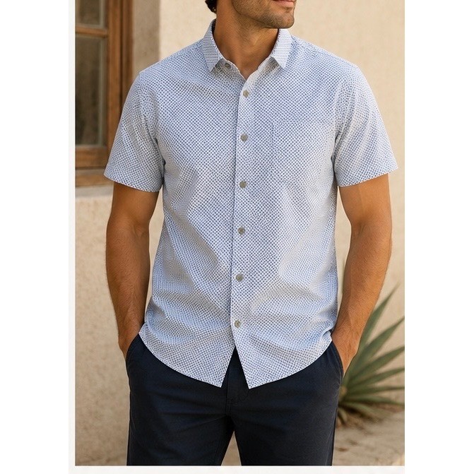 Desert Dunes Mens Blue Geometric Honeycomb Short Sleeve Button Down Shirt Large