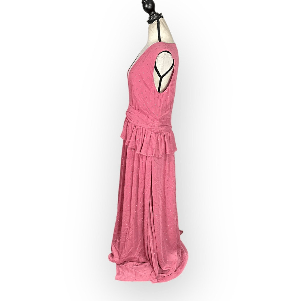 LDT Maxi Gown Women’s 4 Pink Rose Sleeveless V-Neck Peplum Waist A-Line RTR