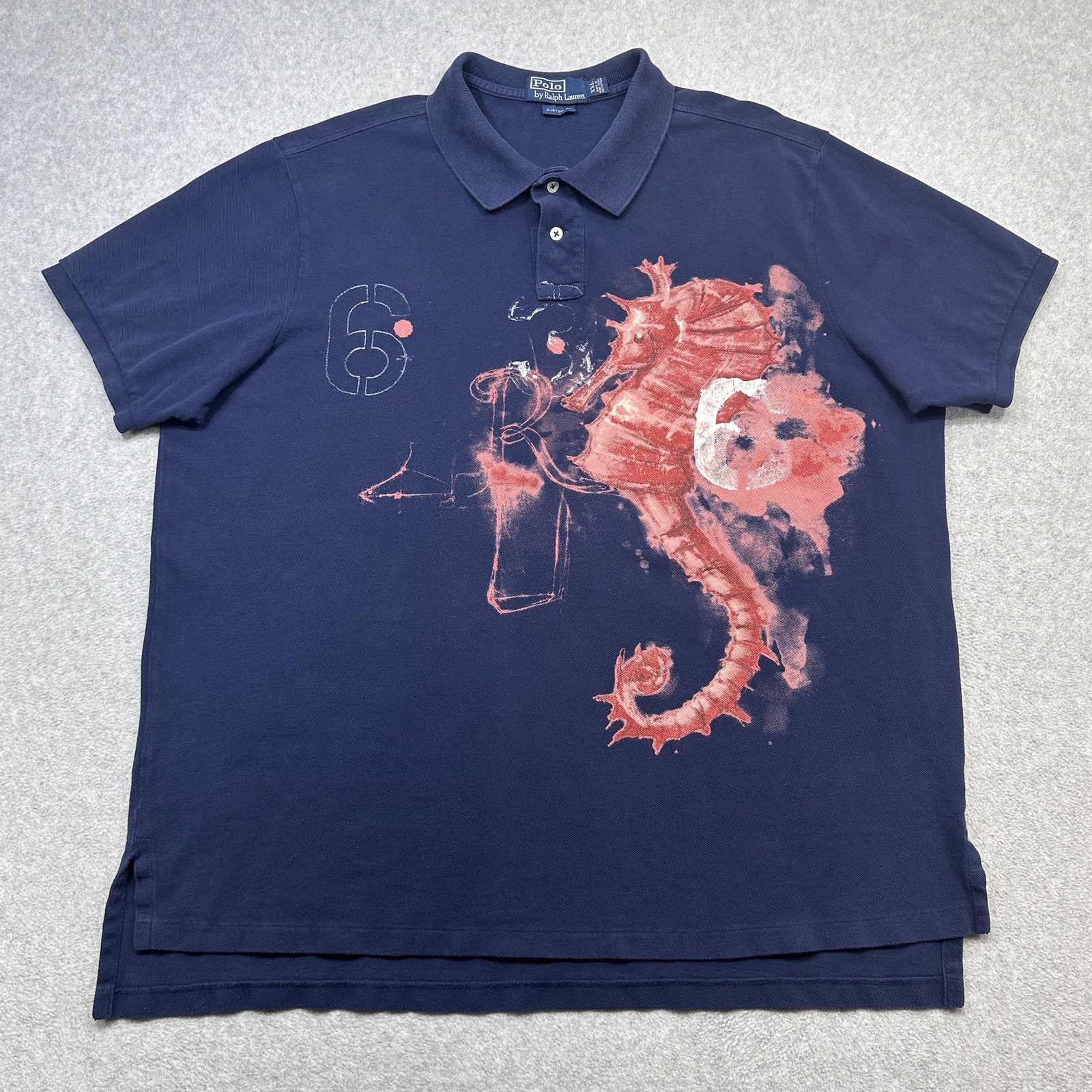 Ralph Lauren Polo Shirt Mens XXL Blue Seahorse Nautical Graphic 6 3 Custom Fit