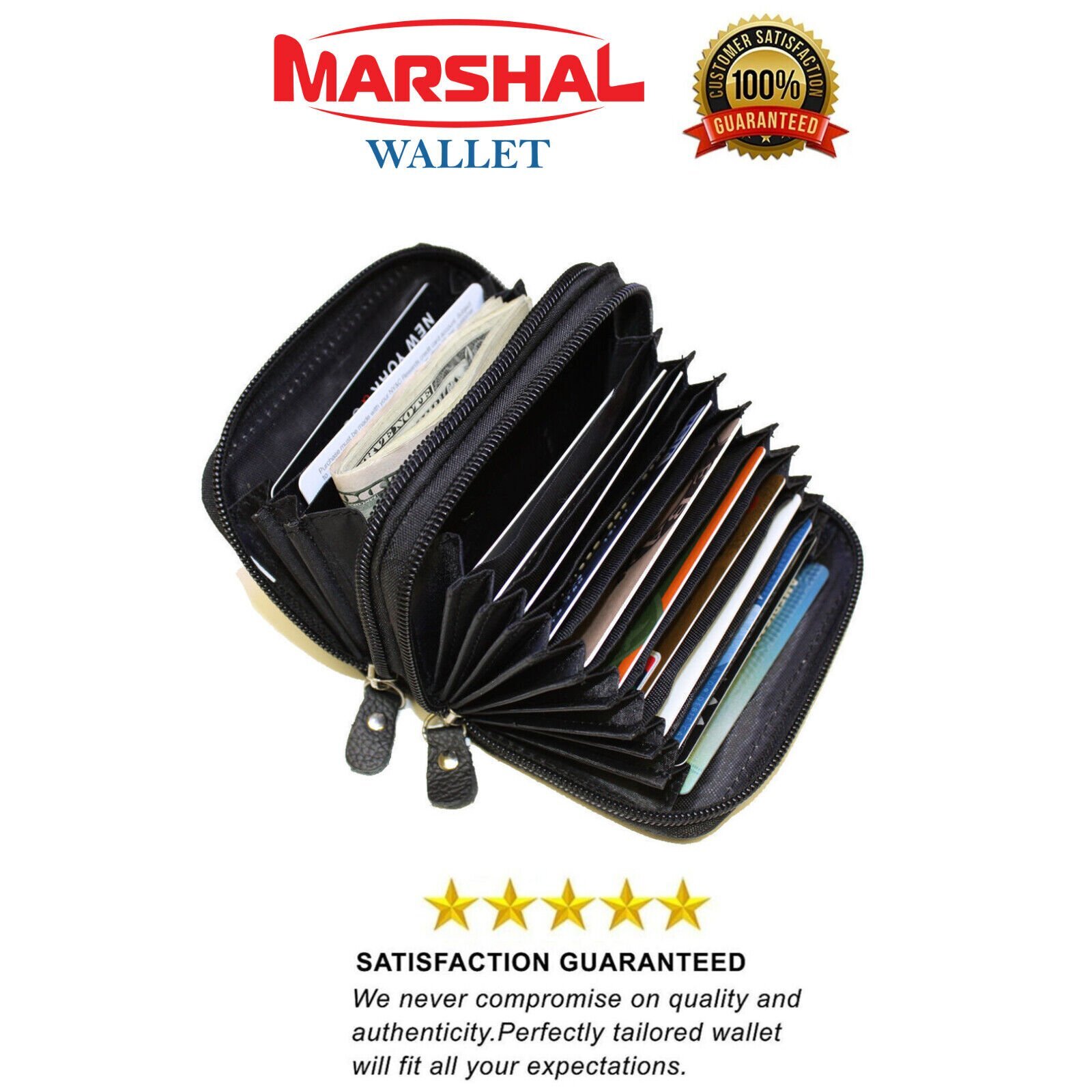 Genuine Leather Credit Card Holder Accordion Wallet by Marshal