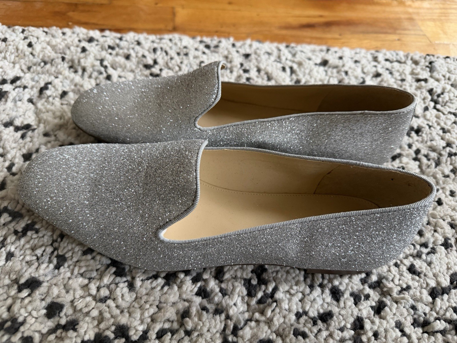 J.CREW Silver Glitter Loafer Flats Slip-On Round Toe Synthetic M US 9.5