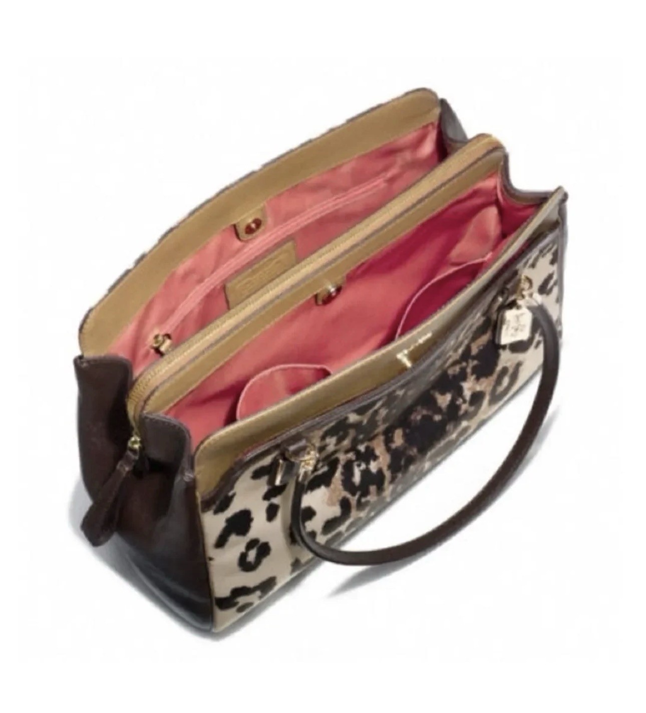 Coach Leopard Print Madison Satchel Top Handle Bag Brown/Black Gold Hardware