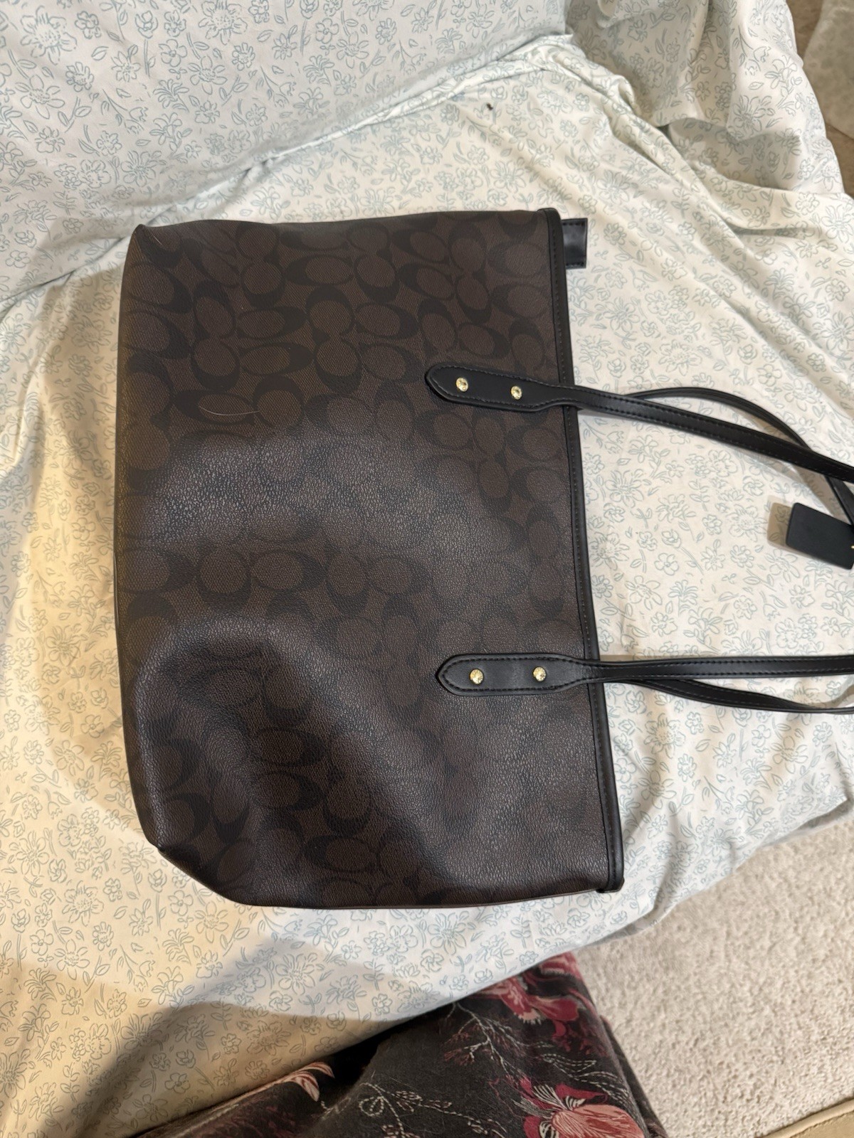 Coach Signature Logo Zip Top Tote Large Brown/Black Gold Hardware Brand Card