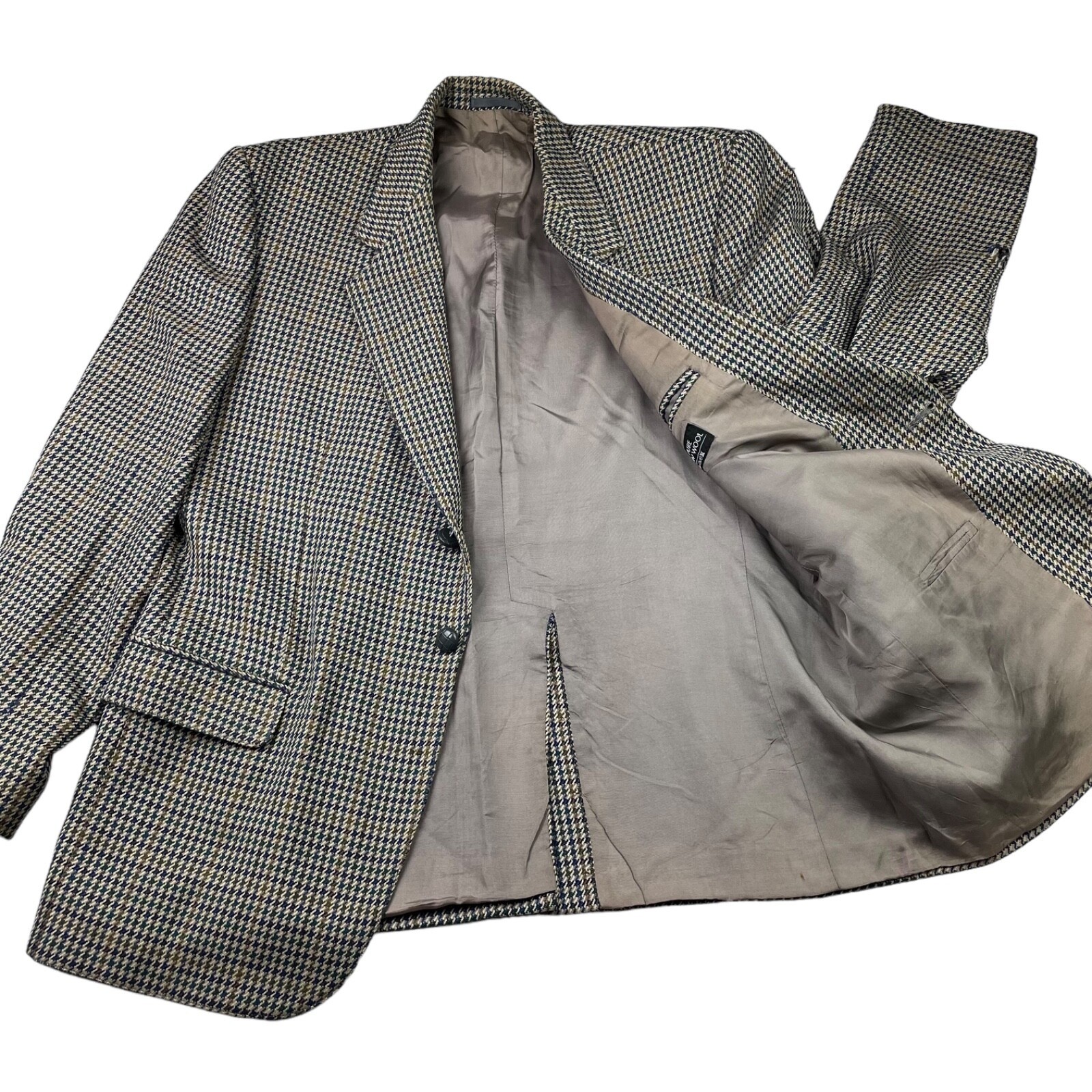VTG Avoca Man Men’s Wool Tweed Blazer Beige/Blue Houndstooth • Ireland • 44R