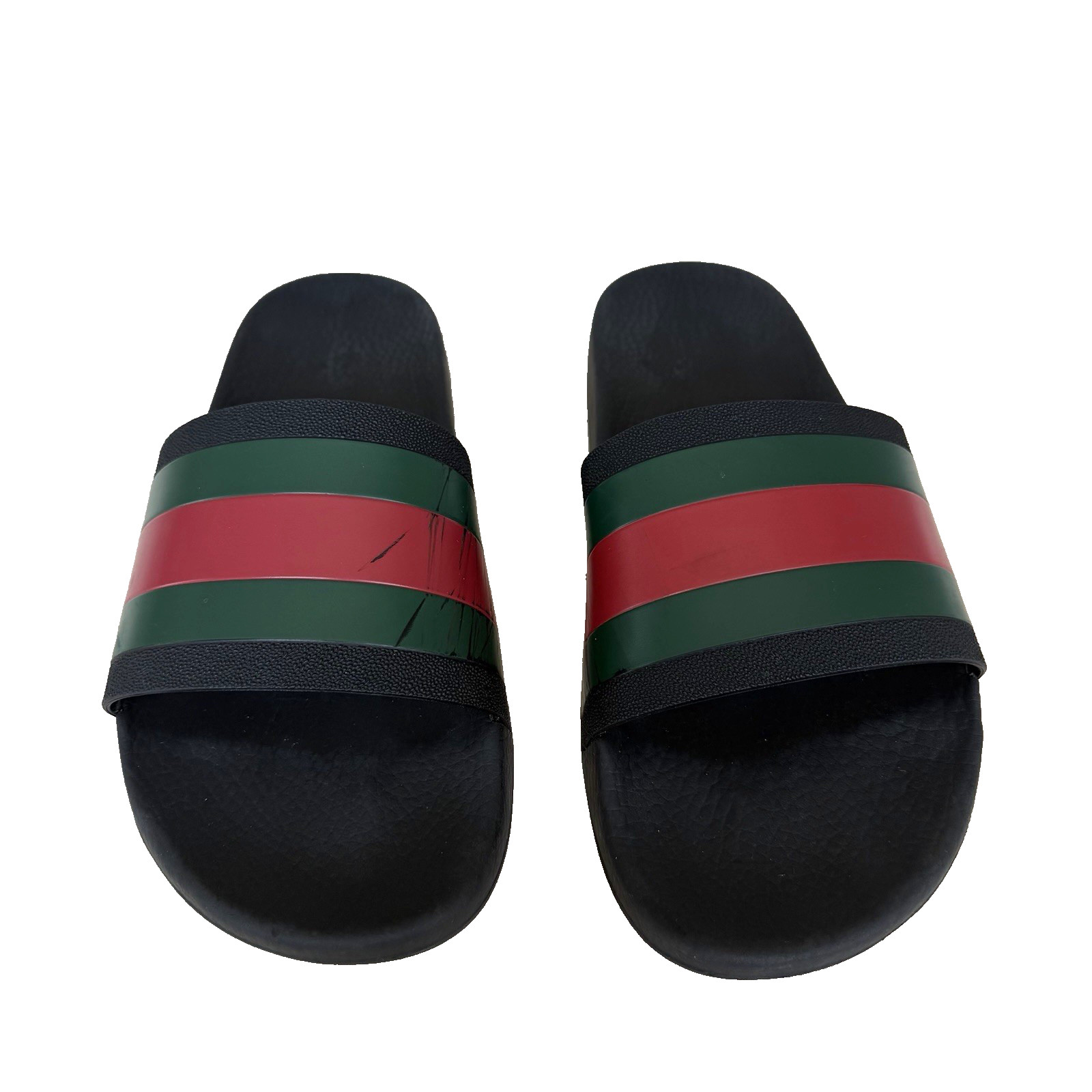 Gucci Web Rubber Slide Sandals Mens 9 Black Green Red Stripe Beach Pool READ