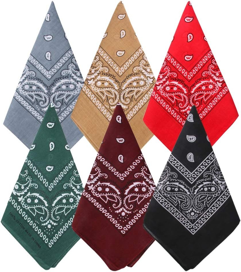 3 Pack 100% Cotton Paisley Pattern Bandanas Face Mask Square S- 6 Pack-1