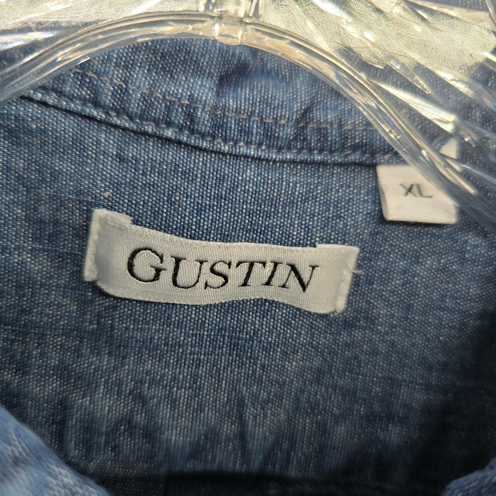 Gustin Denim Button Down Shirt Mens XL Blue Short Sleeve 100% Cotton Made in USA