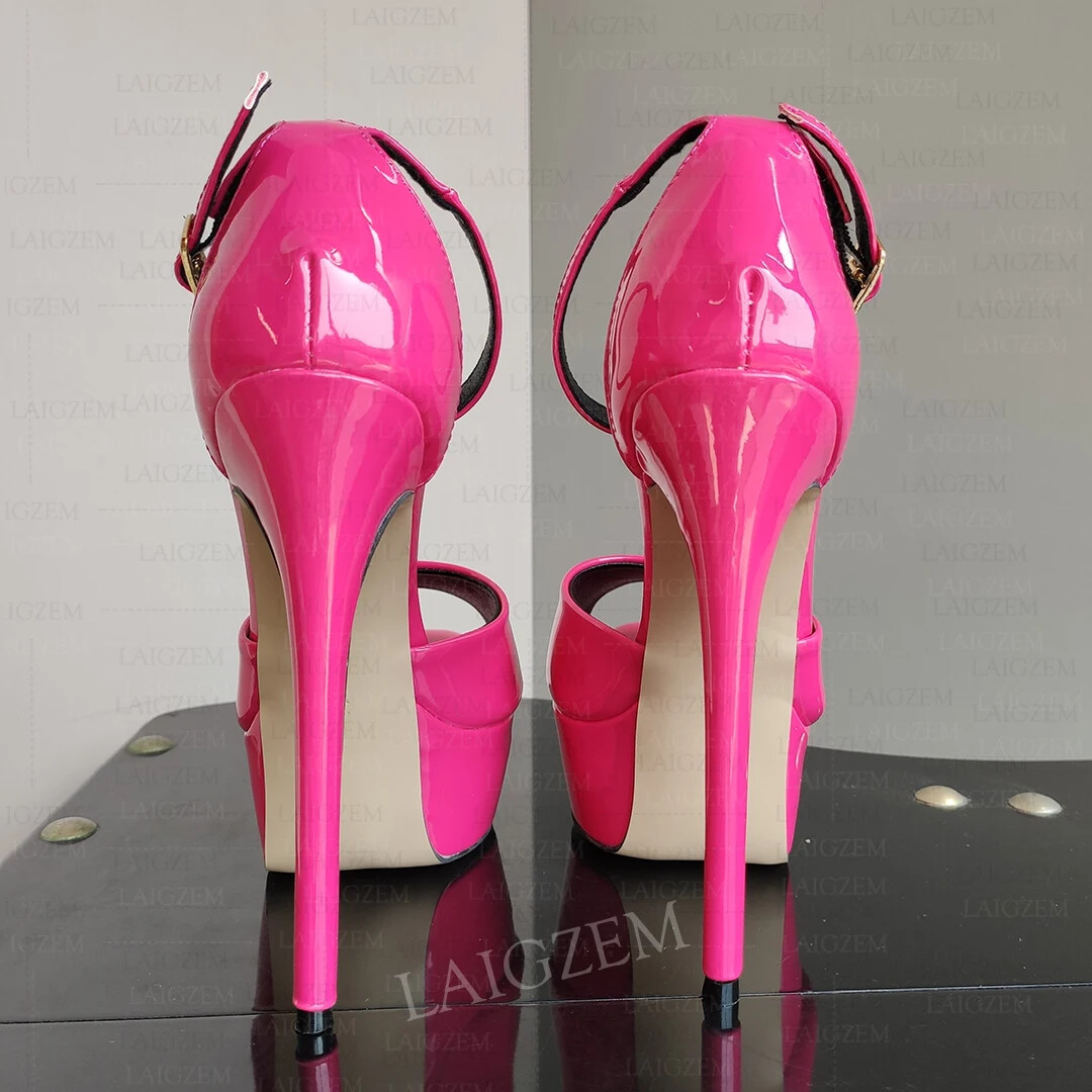Women Pumps Peep Toe Shiny Thin High Heels Sandals Ankle Strap Shoes Woman