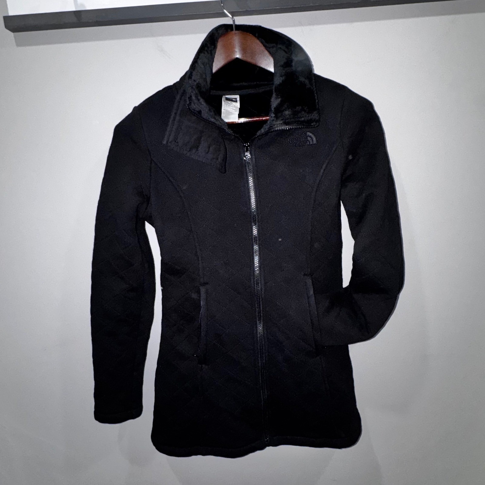The North Face Caroluna Quilted Fleece Jacket Womens Small Black EUC