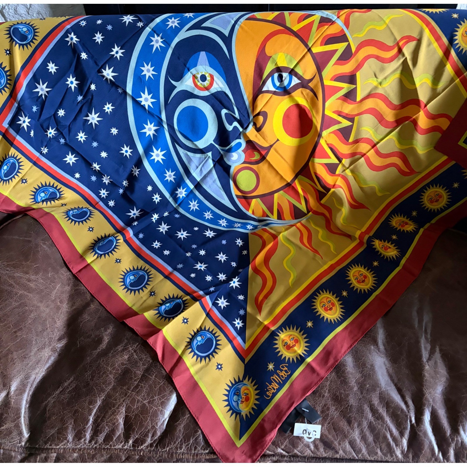 Vintage Bob Mackie 100% Silk Scarf Sun Moon Celestial Wearable Art NWT 38×38