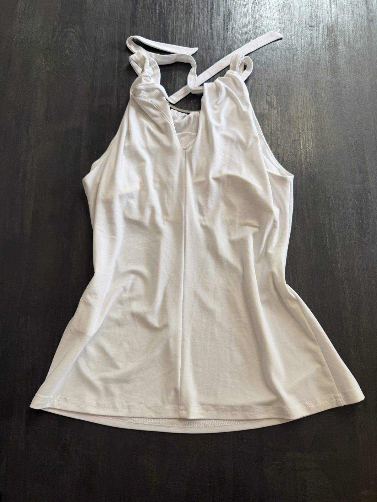 Joseph Ribkoff Womens Size 6 Cream Halter Top Chain Neck Sleeveless Blouse