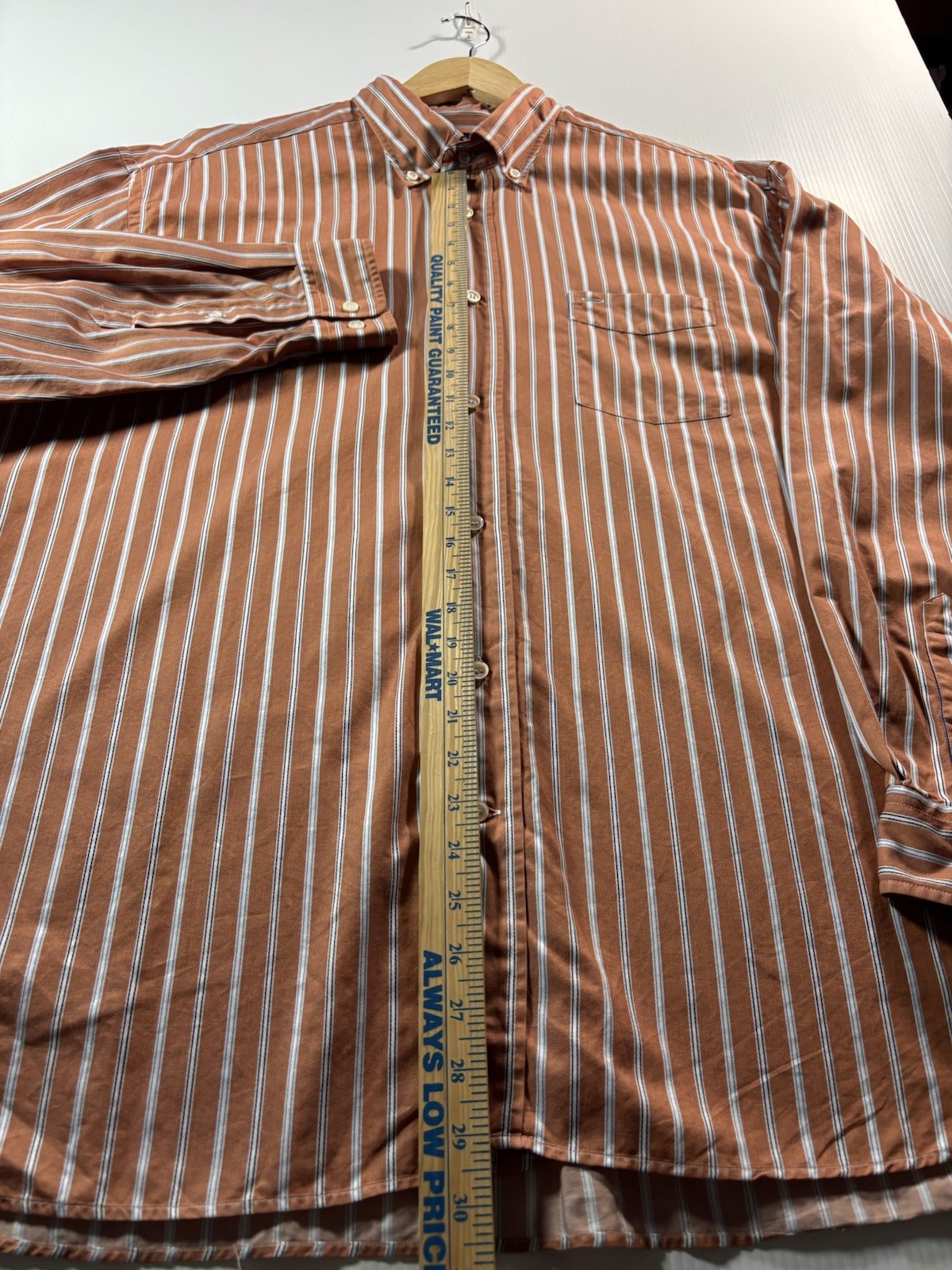 Faconnable Shirt Mens 2XL Orange White Blue Striped Woven Cotton BD LS Pocket