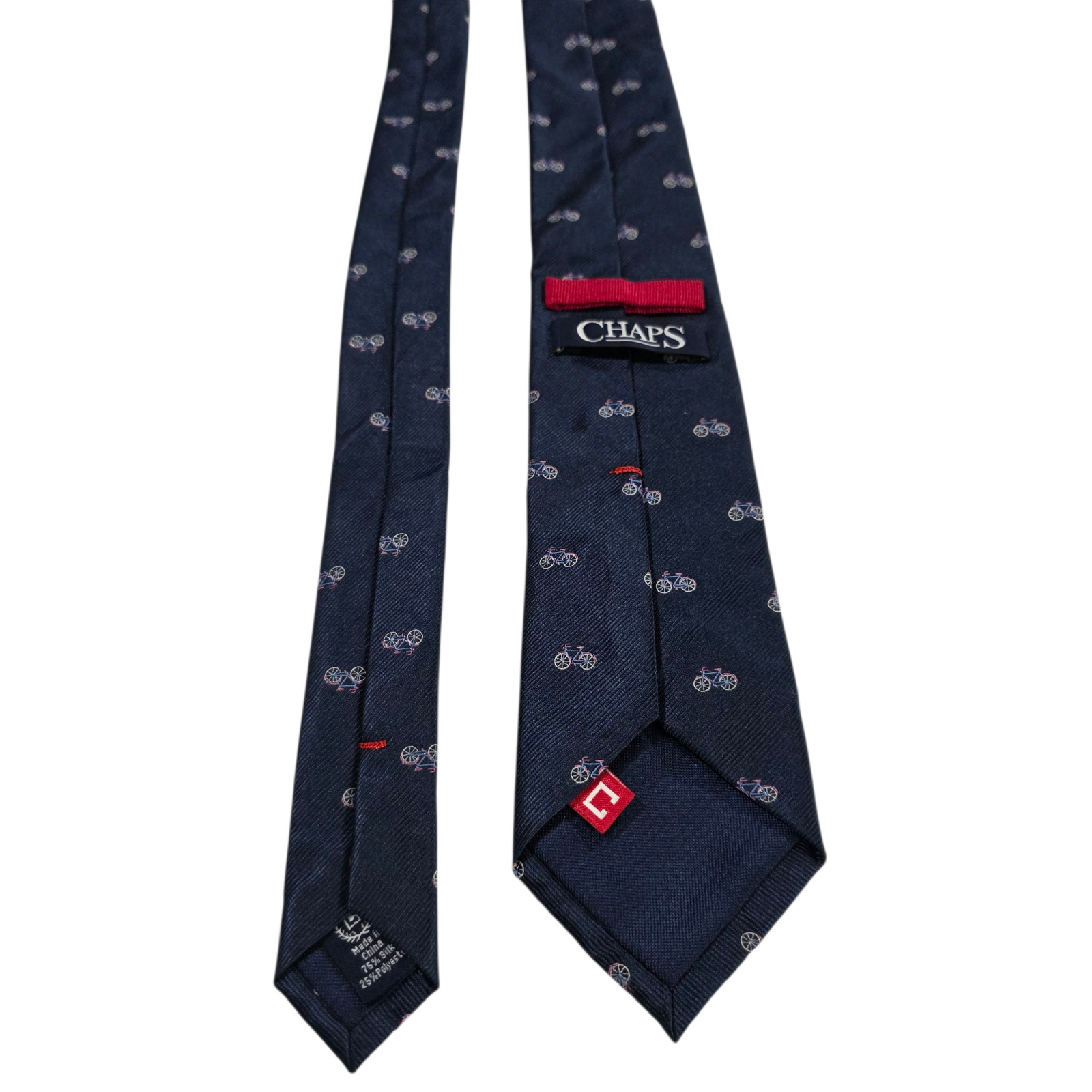 Chaps Mens NecktieNavy Blue Bicycle Pinstripe Silk Blend Woven Preppy Novelty
