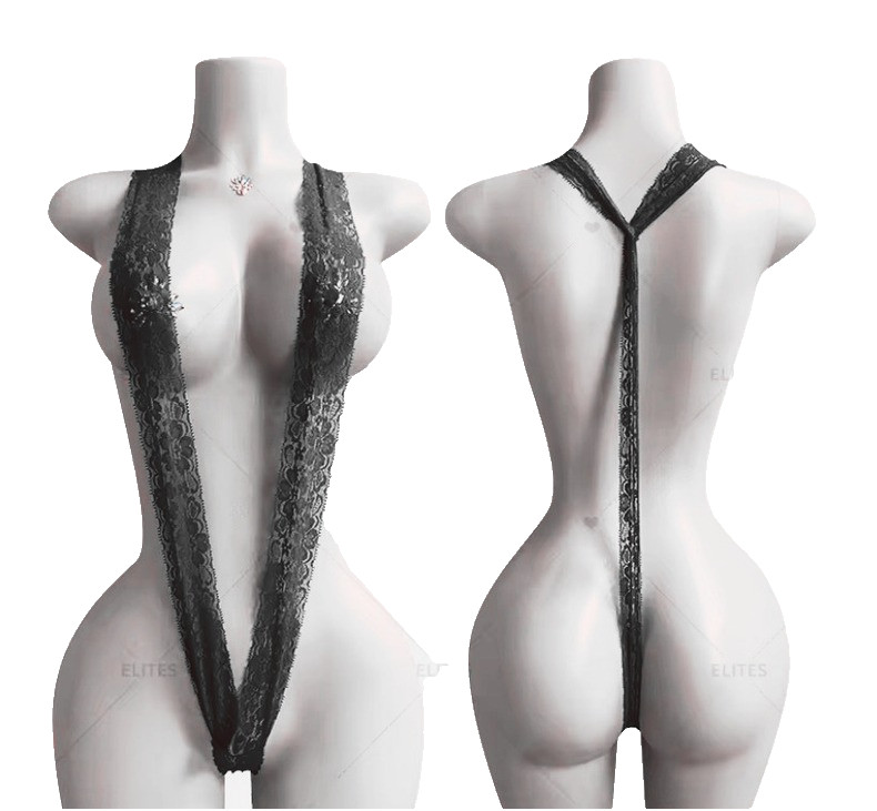 WOMEN’S BLACK LACE SLINGSHOT 1PC LINGERIE