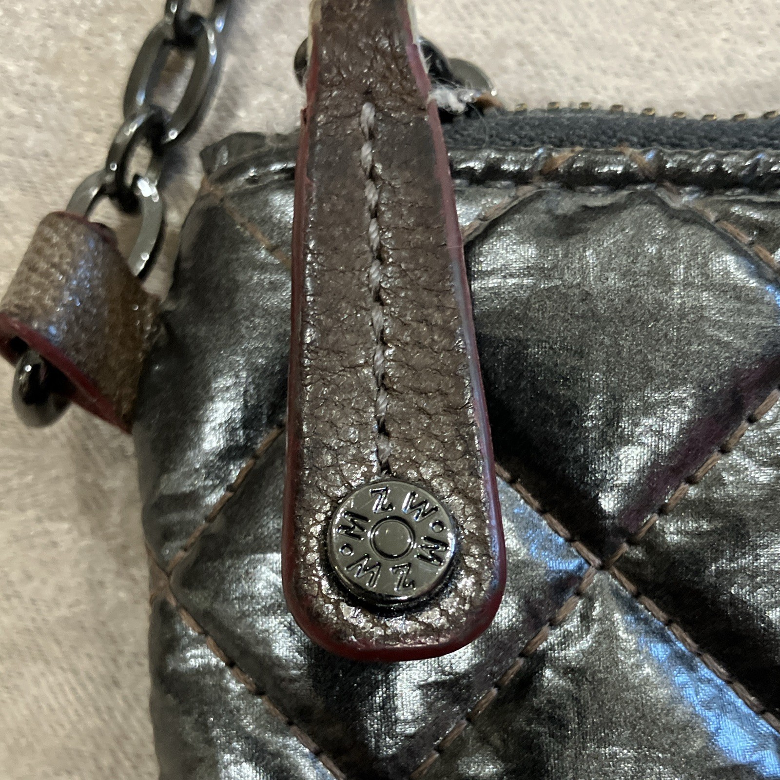 MZ Wallace Gray Zip Crossbody Bag Chain Strap Lined Pockets