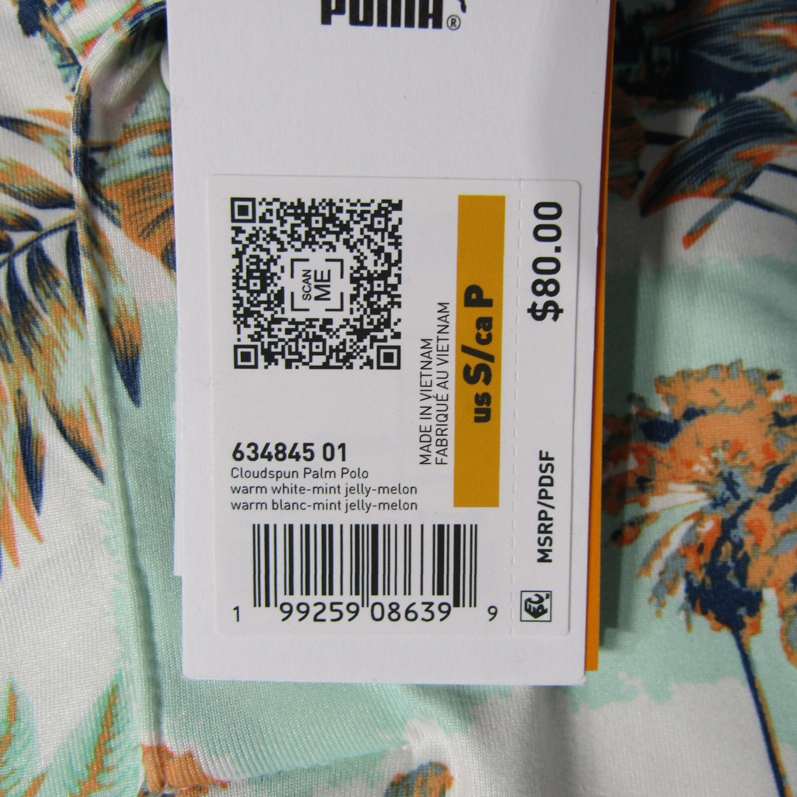 NWT Puma Cloudspun Palm Polo Shirt Men’s S warm white-mint jelly-melon