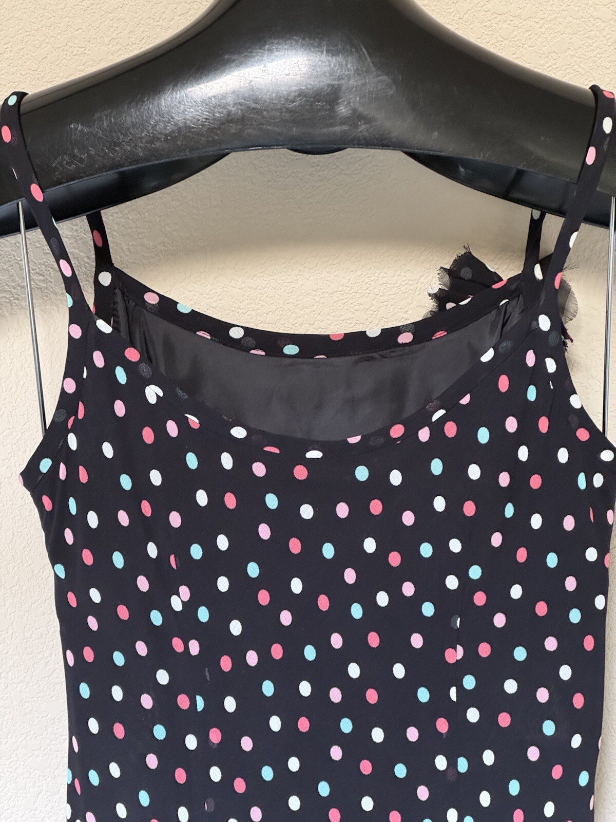 Designer Evan Picone Women’s Petite Dress Size 2P Black Polka Dots Lined Zig Zag
