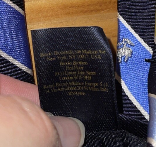 Brooks Brothers Neck Tie Men Logo Striped Yellow Navy Blue Repp