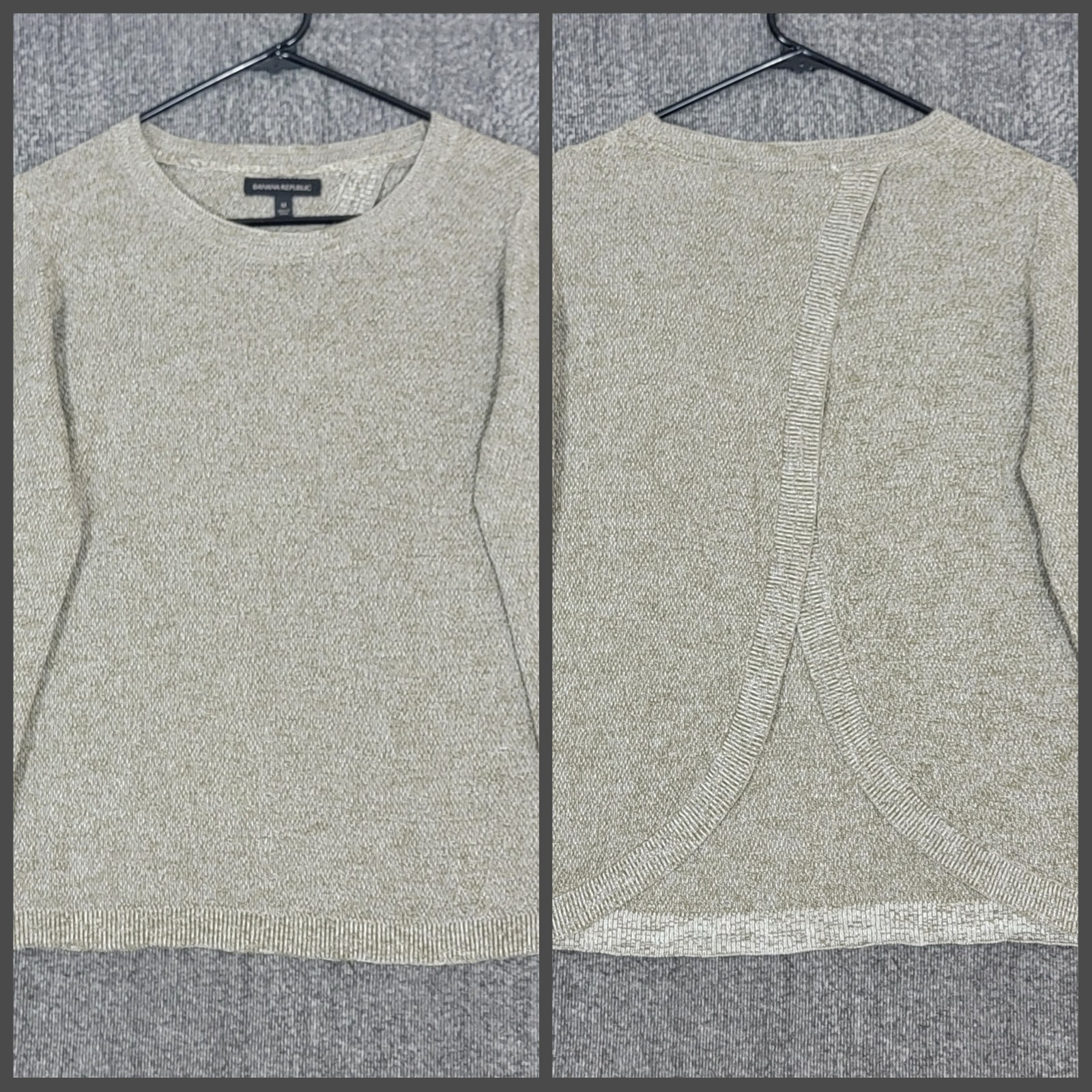 Banana Republic Sweater Womens M Marled Olive Brown* Linen Blend Open Back