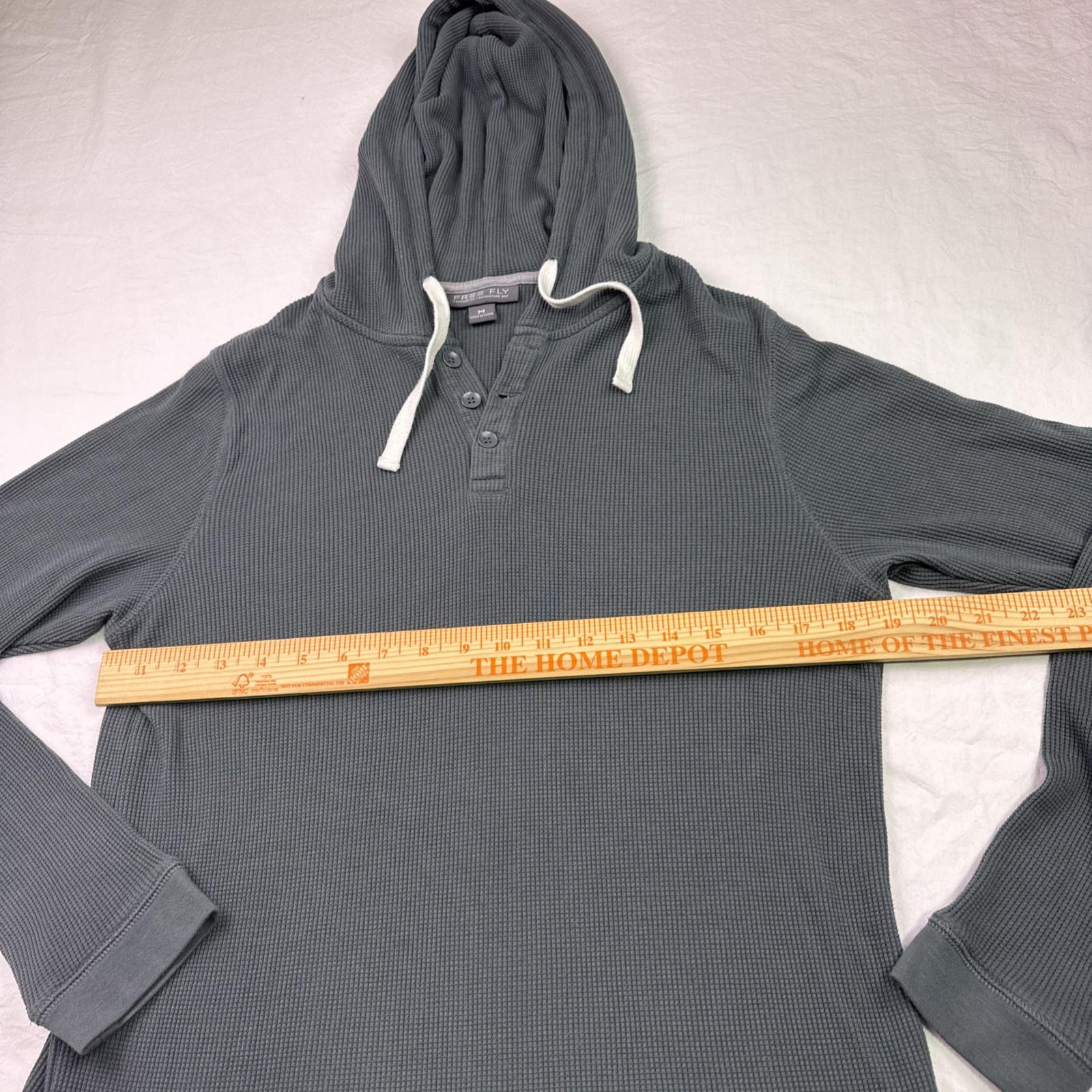 Free Fly medium Bamboo Waffle Knit Hoodie Slate Green Gray V-Neck Relaxed