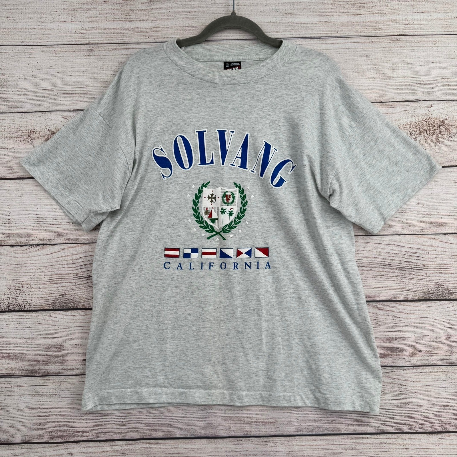 Vintage 90s Best Fruit of the Loom T-Shirt Mens XL Gray Solvang California USA