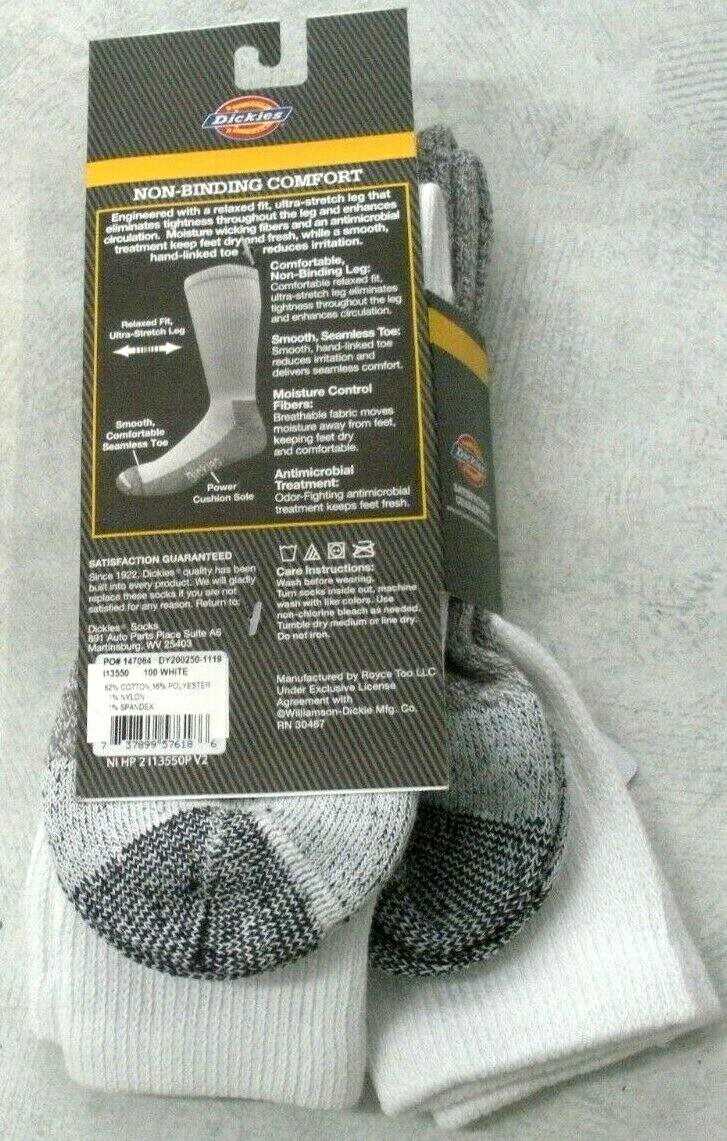 ickies Non Binding Crew Socks, Dickies Mens Socks 13550, 2 Pair White 6-12