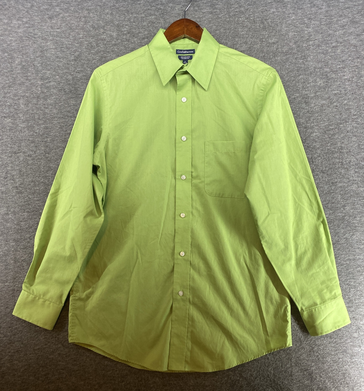 Croft & Barrow Broadcloth Classic Men 15 32/33 Green Long Sleeve Button Up Shirt