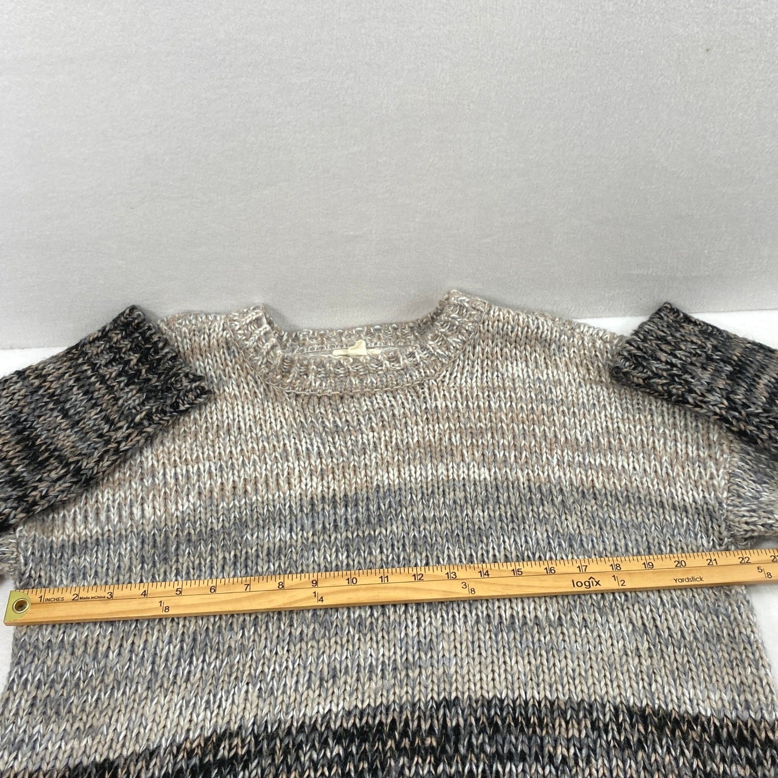 Cupio Ombre Knit Sweater Womens XL Chunky Pullover Brown Gray Black Varigated