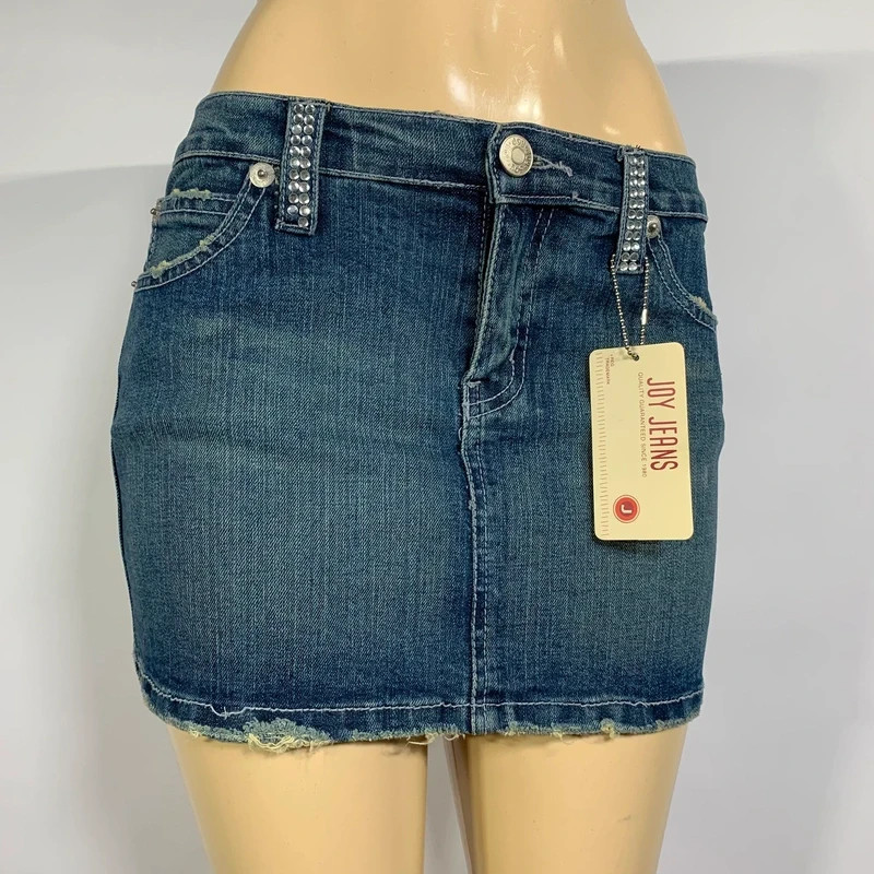 Y2K Joy Jeans Rhinestone Jean Denim Mini Skirt Low Rise Size 11 Fits M Best