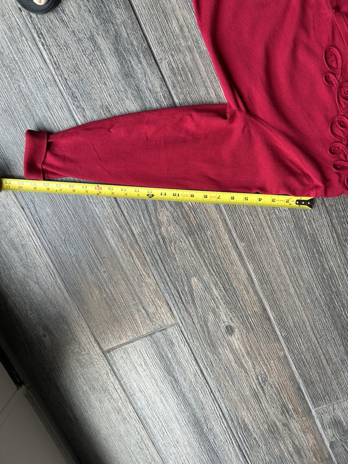 Croft & Barrow Wine Red Button Up Cardigan Sweater with Embellished Neckline