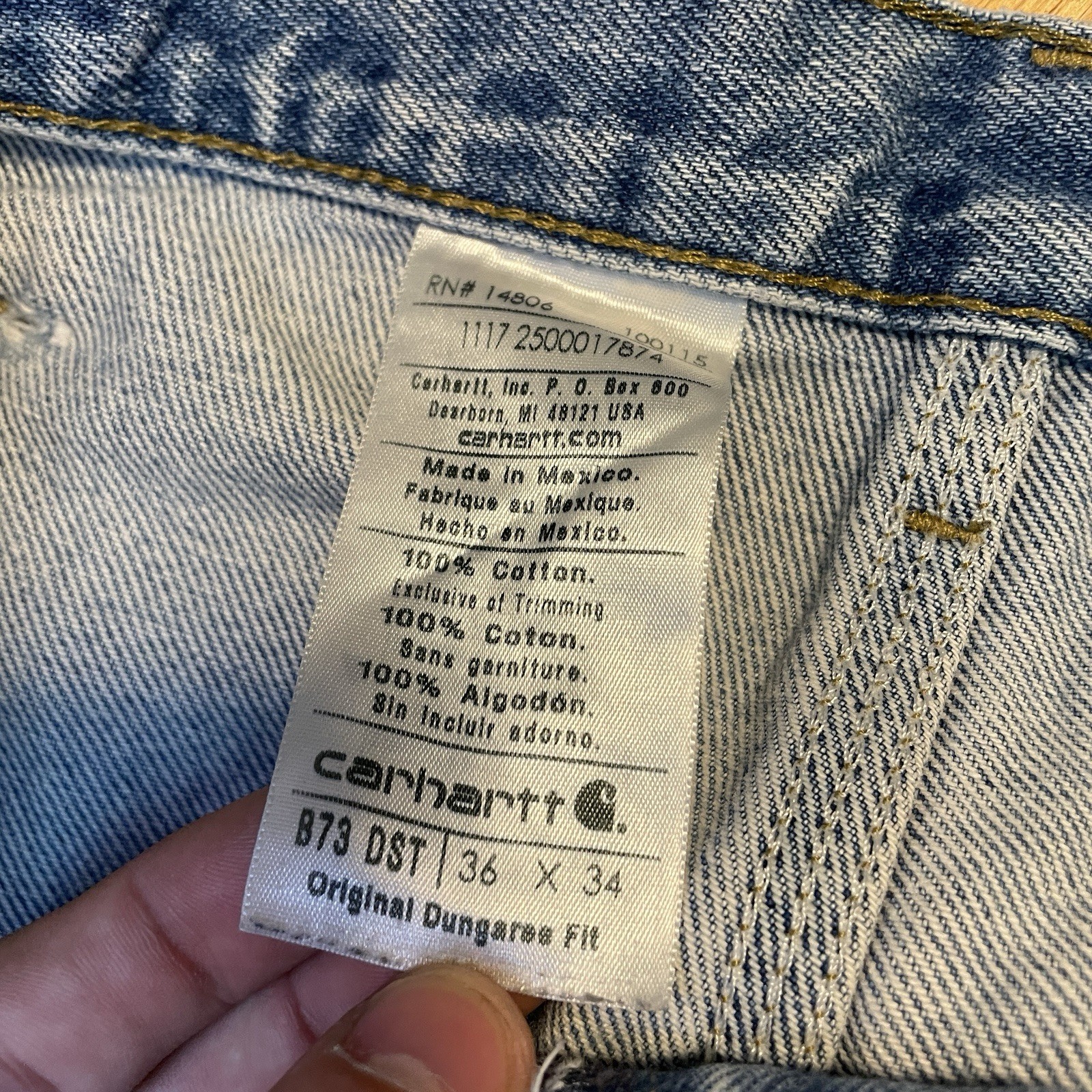 Vintage Carhartt Double Knee Jeans Mens 36×34 B73 DST Distressed Denim Pants