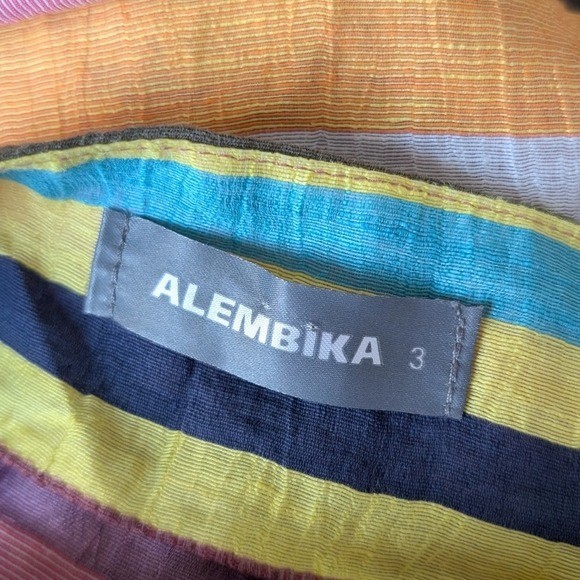 Alembika Colorful Stripe Linen Blend Midi Skirt 3 Pink Orange White Boho Artsy