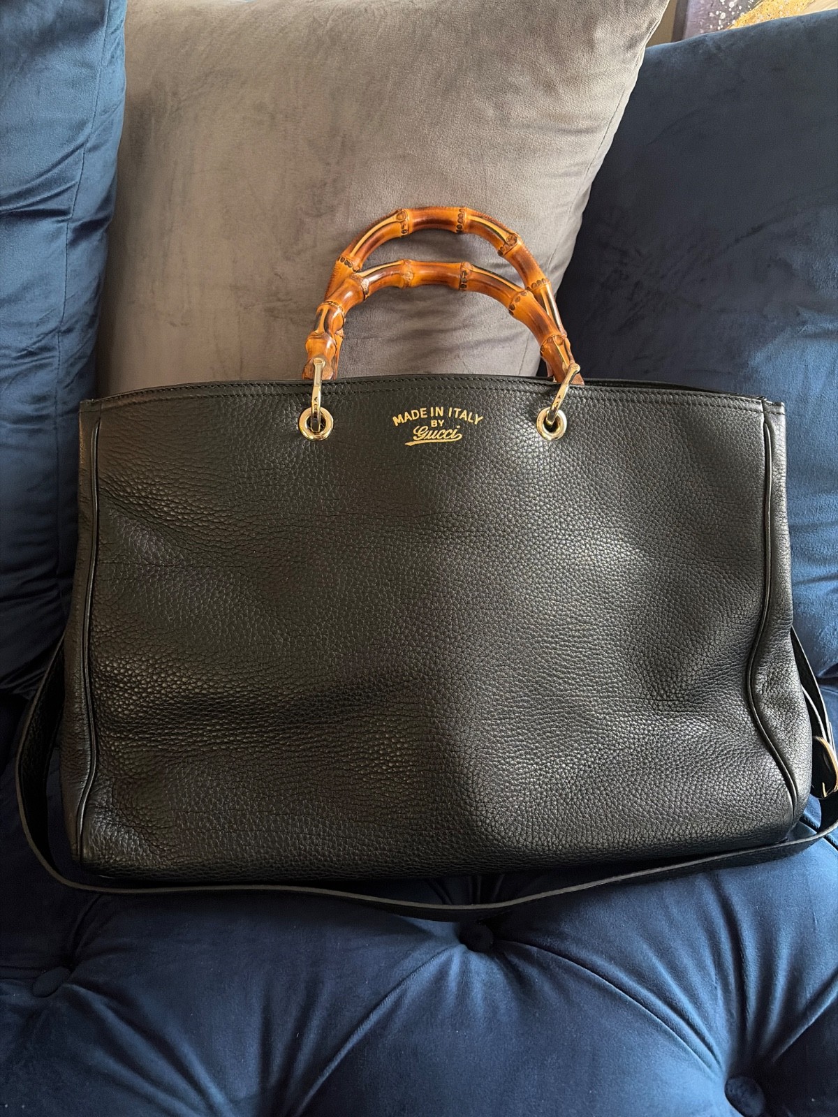 Gucci Bamboo Shoulder Bag Medium Black Bamboo/Leather/Suede