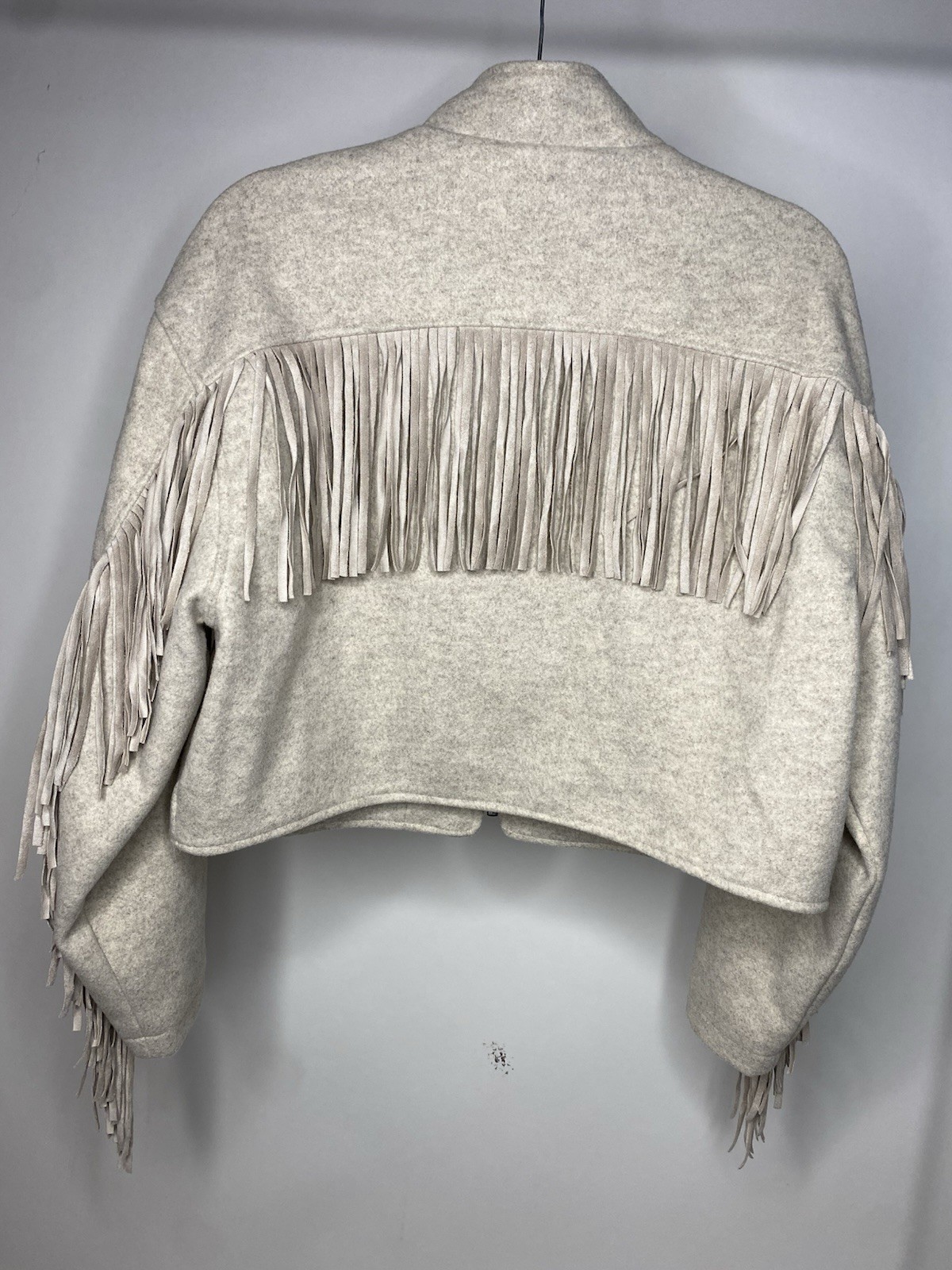 BLANK NYC Fringe Bomber Jacket Women’s Medium Beige Boho Western Rodeo Festival
