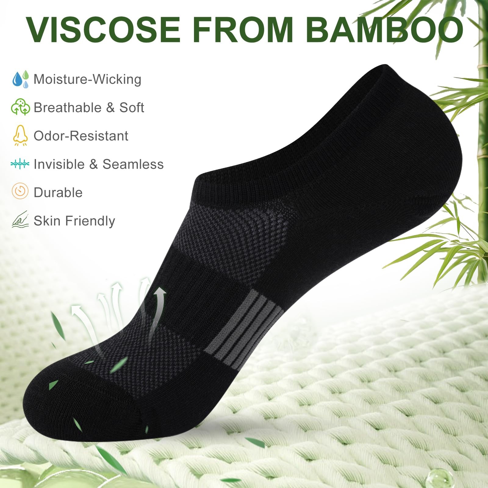 No Show Socks Men, Rayon from Bamboo Low Cut Thin Ankle Short Footies Non Slip