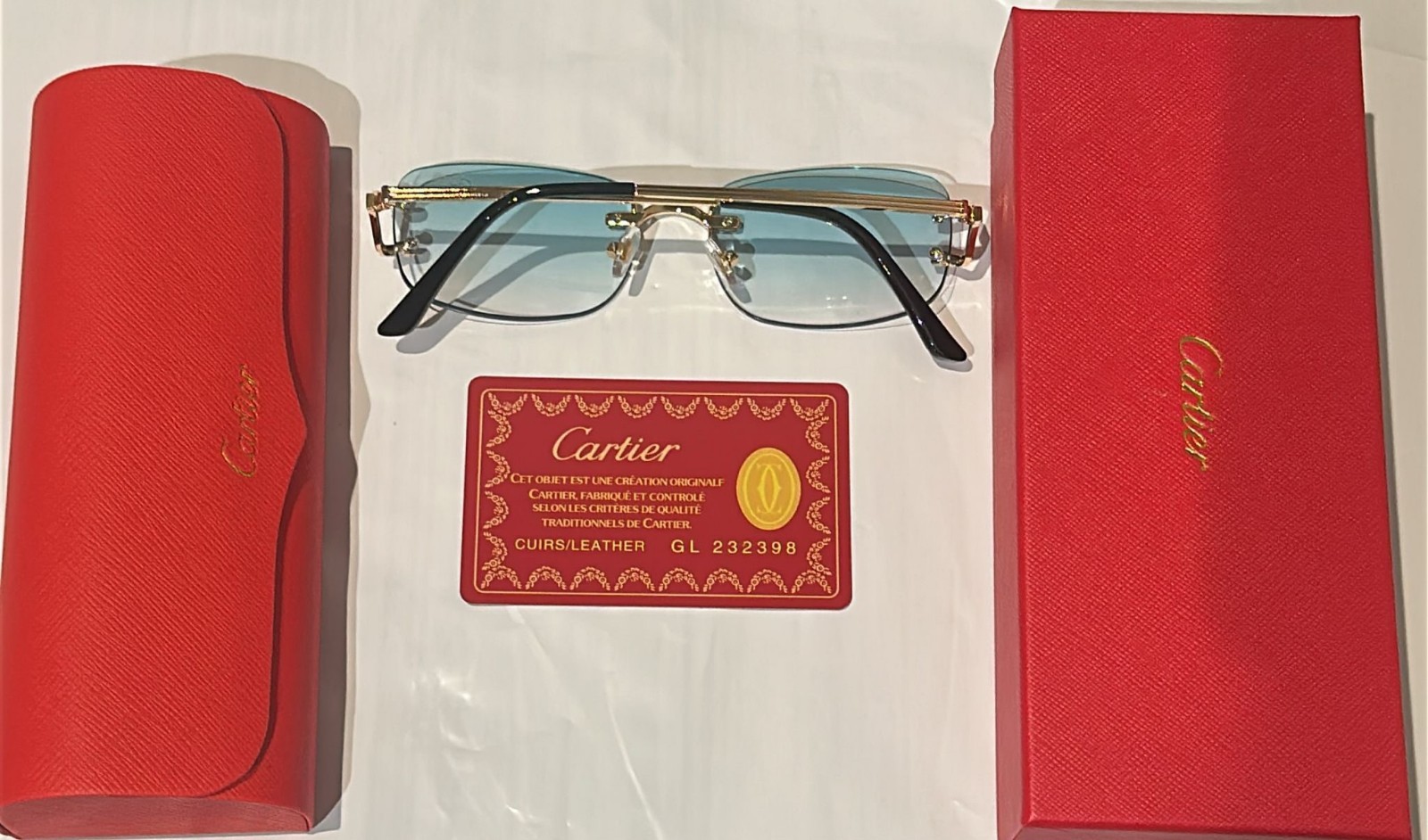 Cartier Big C Without Diamond Cut Blue/Terquise Frameless Lens FREE SHIPPING