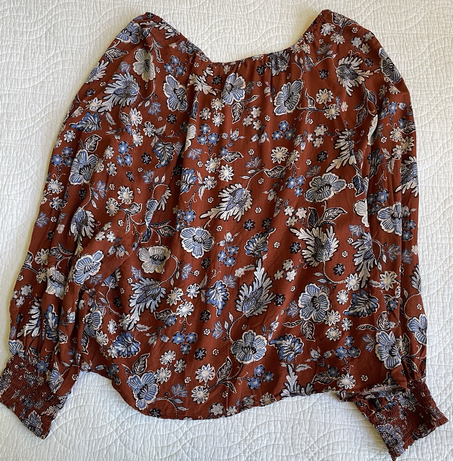 a.n.a. Womens Floral Top Sz XXL Boho Brown Blue Cropped Flowy Beach