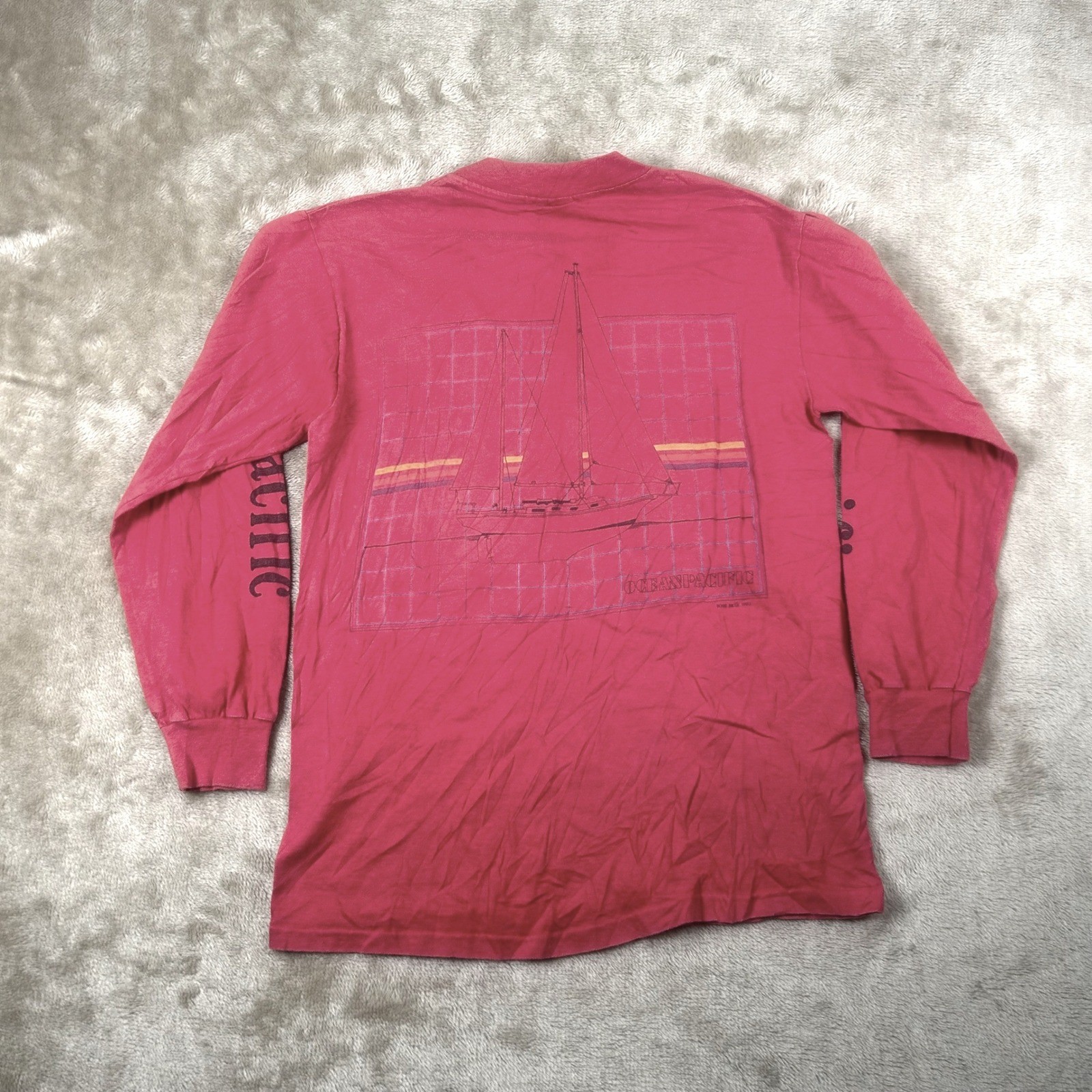 Vintage 1983 Ocean Pacific Red Graphic Long Sleeve T-Shirt Mens Medium USA Made