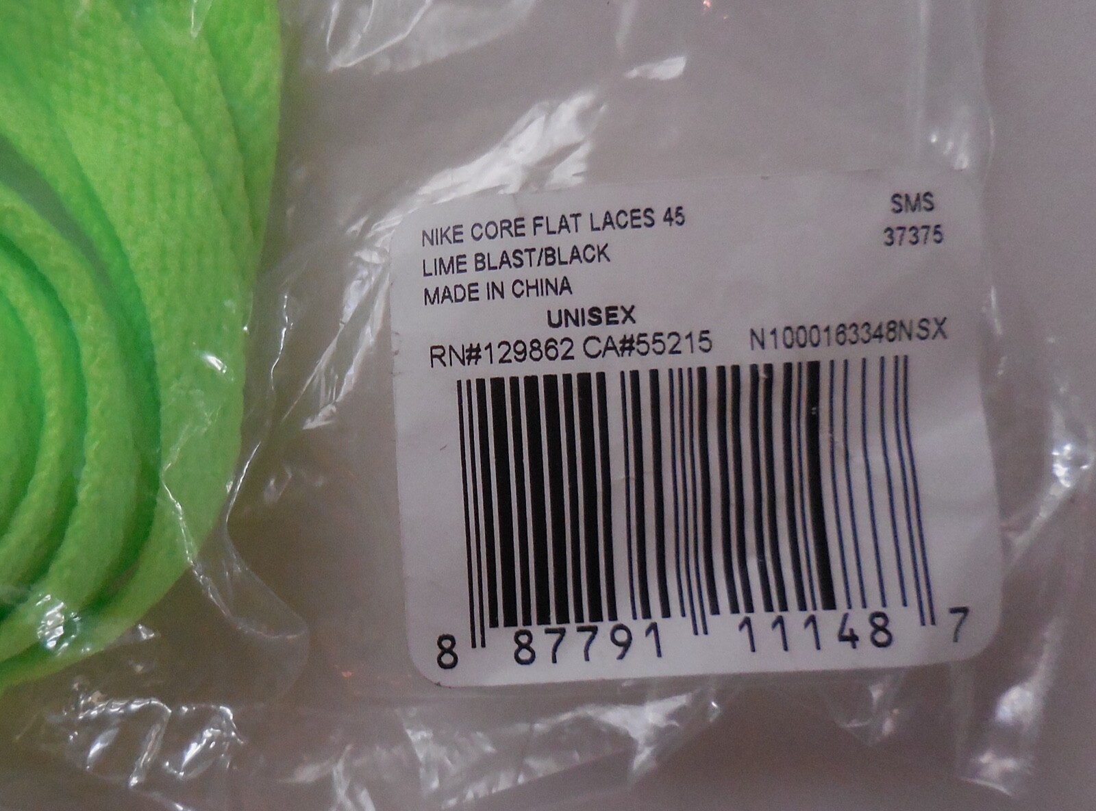 Nike Core Flat Laces 45″ inches Unisex Lime Blast/Black One Pair