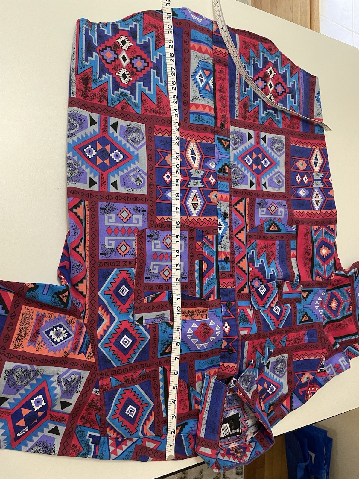 VTG 80s 90s Southwestern Aztec Rodeo Cowboy Tejano Button Up Shirt USA Made XL
