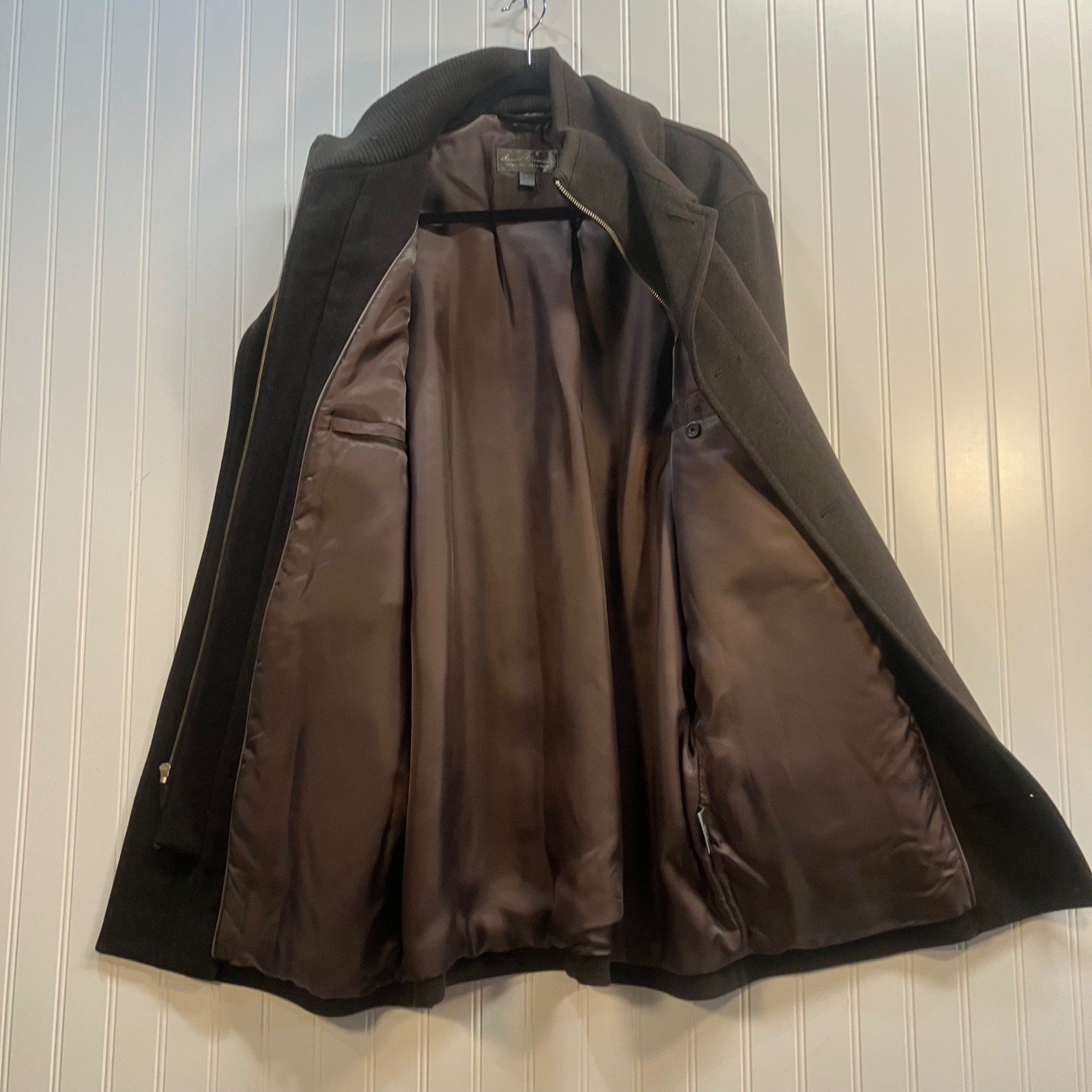 Daniel Cremieux Signature Collection Brown Wool Blend Car Coat Men Large Zip Bib