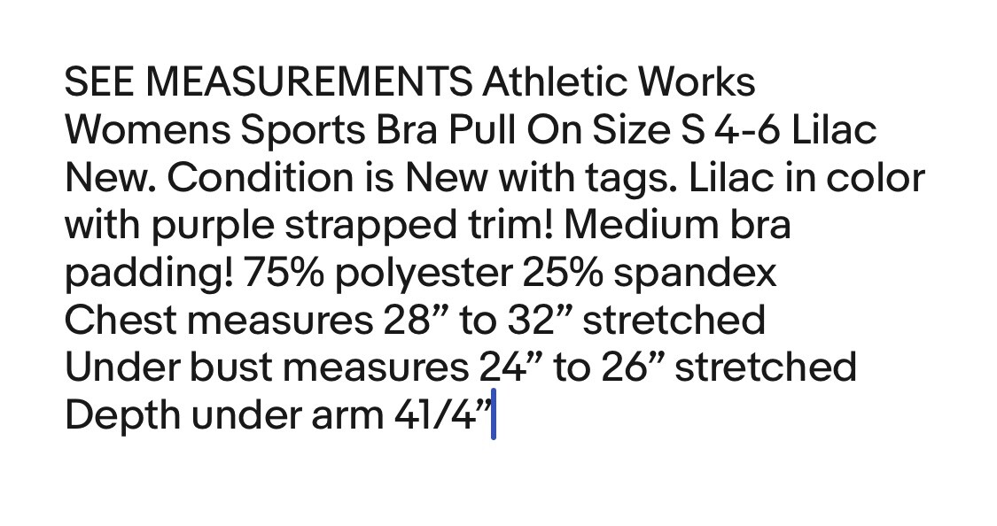 ATHLETIC WORKS Womens Sports Bra Pull On Size S 4-6 Lilac New