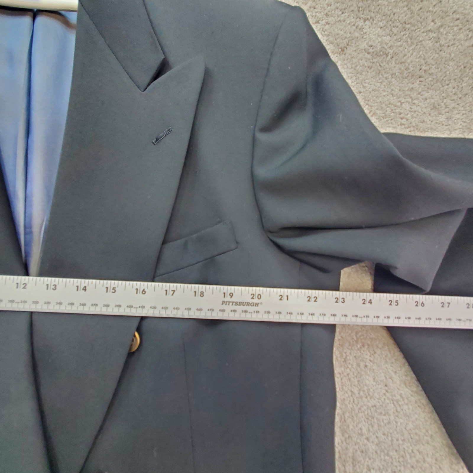 Pierre Cardin Mens Double Breasted Blazer 46 Black Gold Tone Buttons 9869